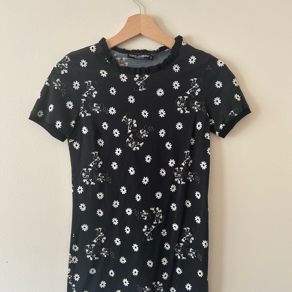 Dolce & Gabbana Black Fitted Minnie Mouse Collar Tee
